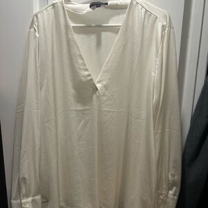 Banana Republic Cream Long-Sleeve V-Neck Casual Shirt